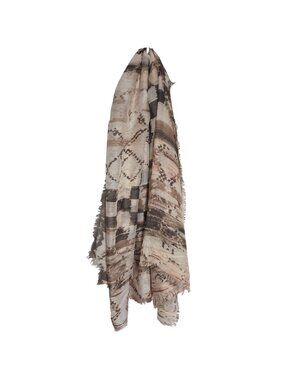 Johnston & Murphy Patterned Scarf Beige Brown Lightweight Frayed Edges 54 X 42